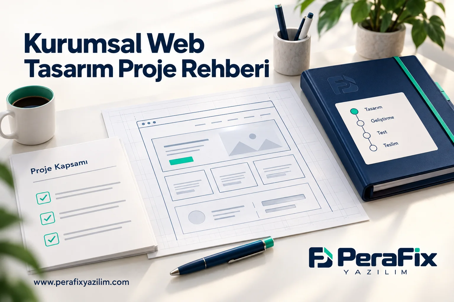 Web sitesi taslağı, kapsam dokümanı ve teslim dosyaları illüstrasyonu.