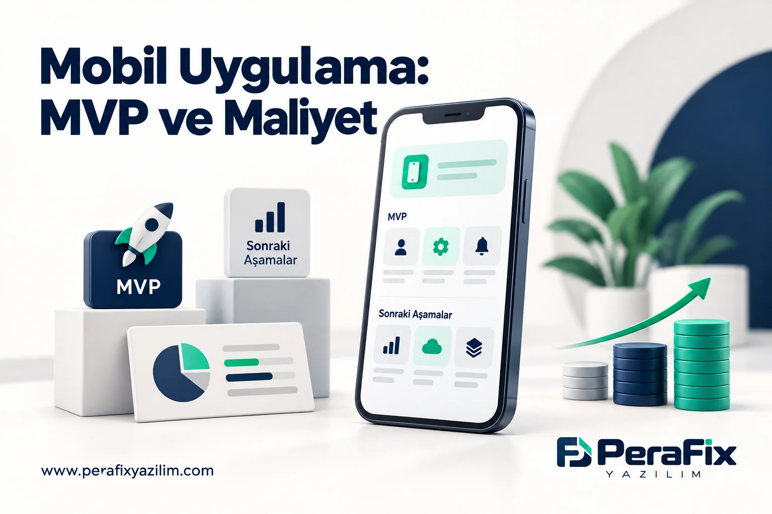 İlk sürüm kapsamını ve sonraki özellikleri ayıran mobil uygulama illüstrasyonu.