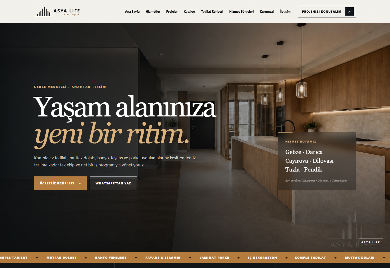 Asya Life Yapı web sitesi ana sayfa tasarımı
