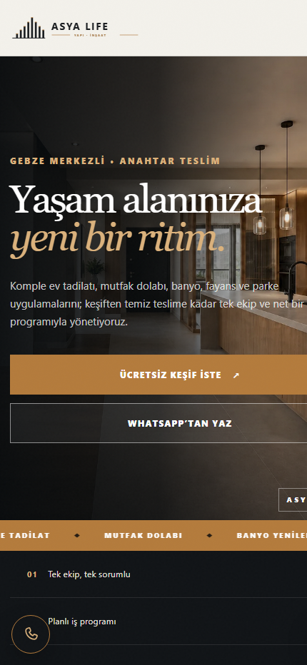 Asya Life Yapı mobil görünümü