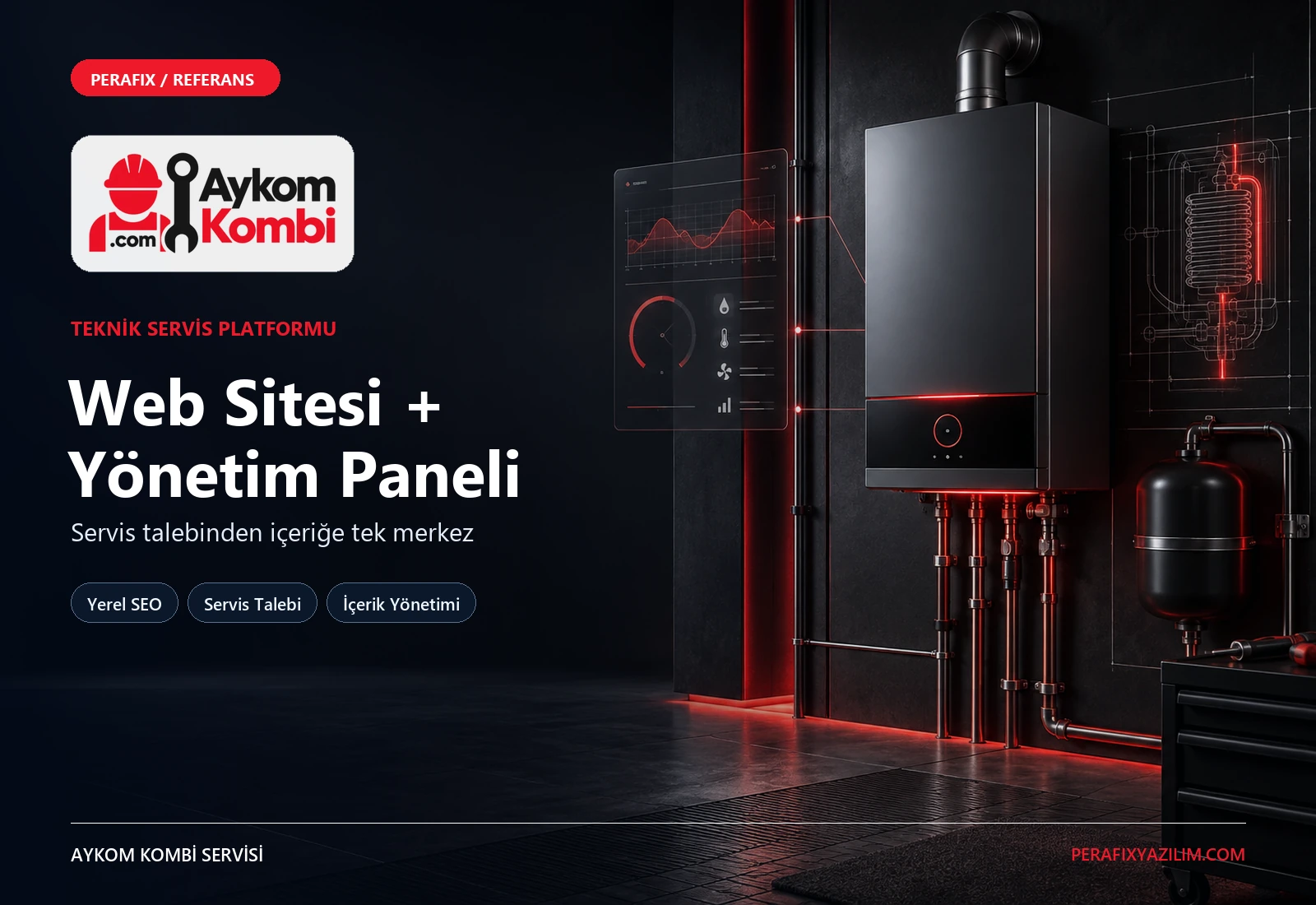 AYKOM Kombi Servisi web sitesi ve yönetim paneli proje kapağı