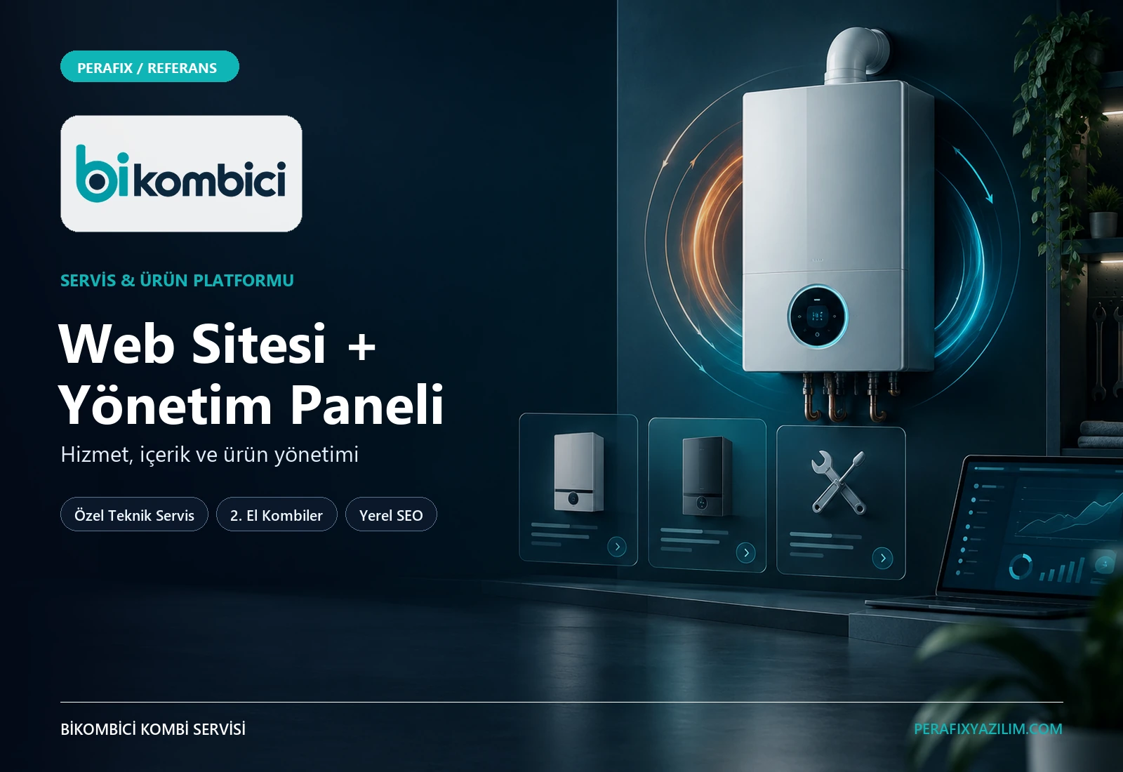 BİKOMBİCİ Kombi Servisi web sitesi ve yönetim paneli proje kapağı