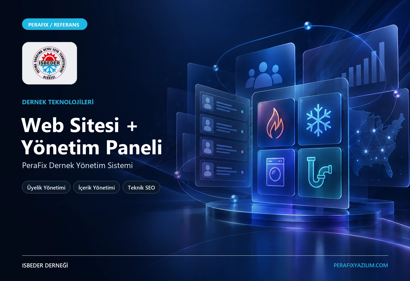 ISBEDER dernek web sitesi ve PeraFix Dernek Yönetim Sistemi proje kapağı