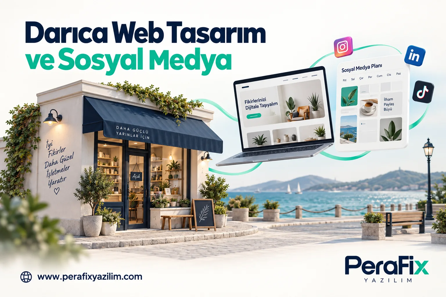 Darıca Web Tasarım ve Sosyal Medya sürecini anlatan temsili dijital illüstrasyon