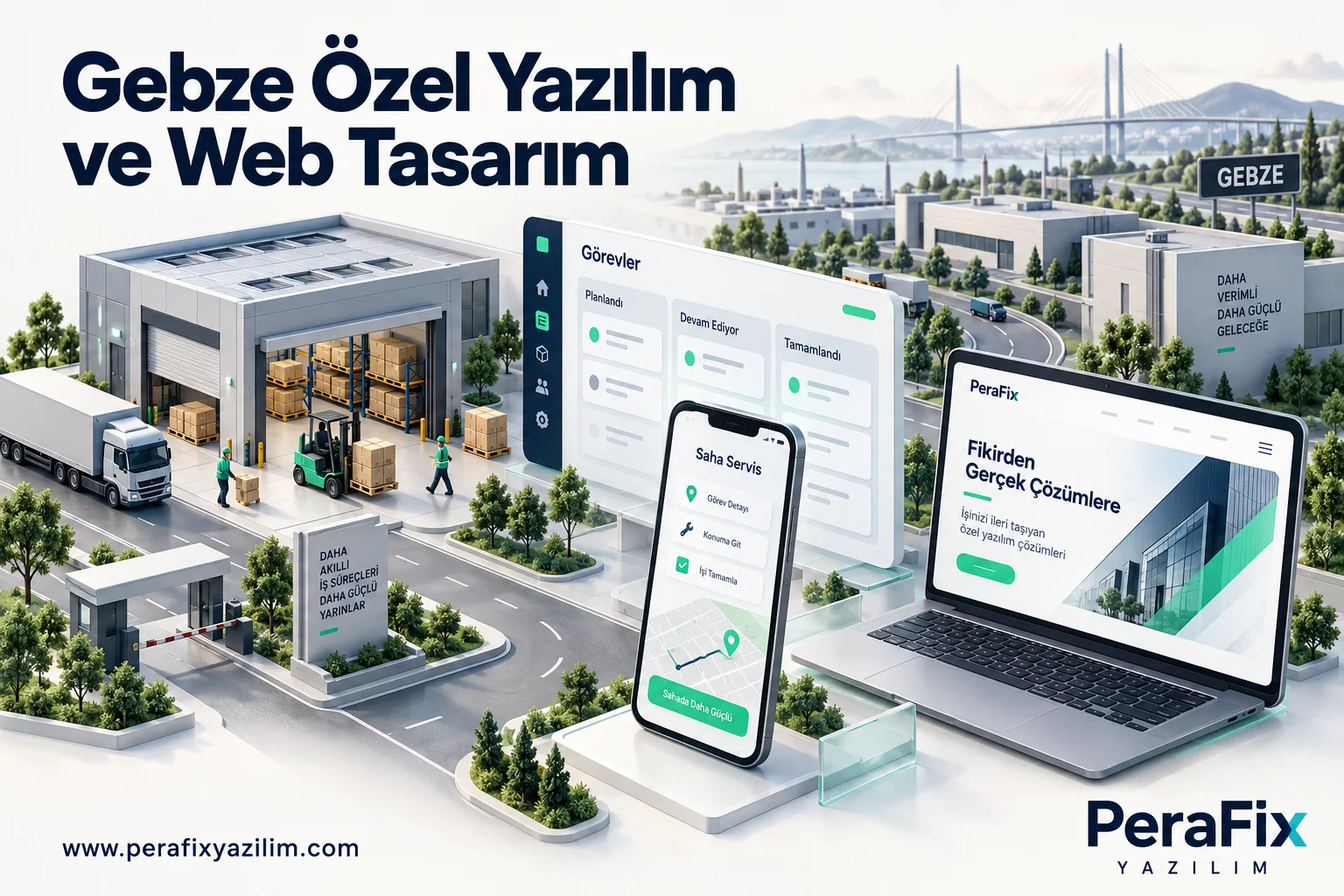 Gebze Özel Yazılım ve Web Tasarım hizmet sürecini anlatan temsili dijital illüstrasyon