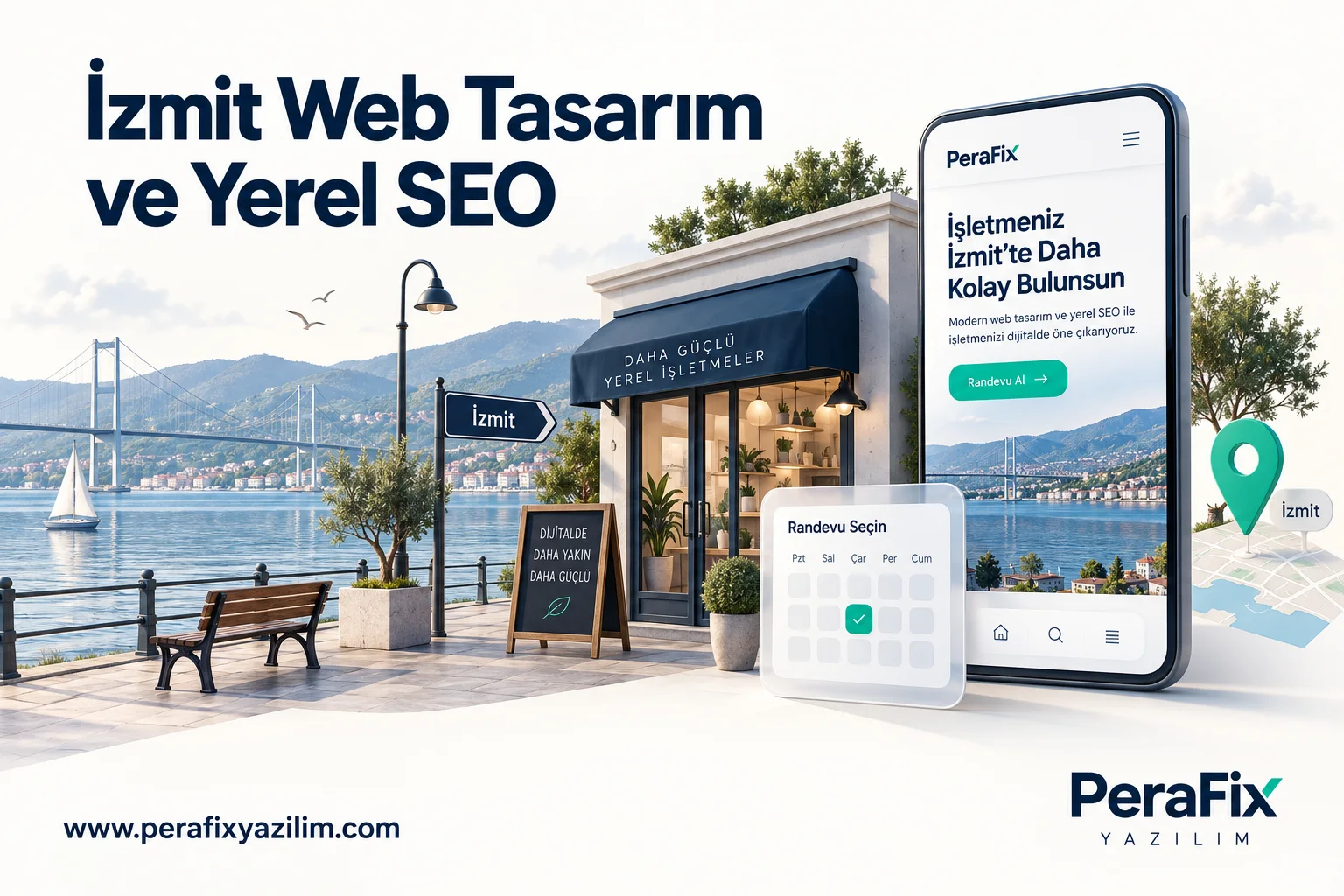 İzmit Web Tasarım ve Yerel SEO hizmet sürecini anlatan temsili dijital illüstrasyon
