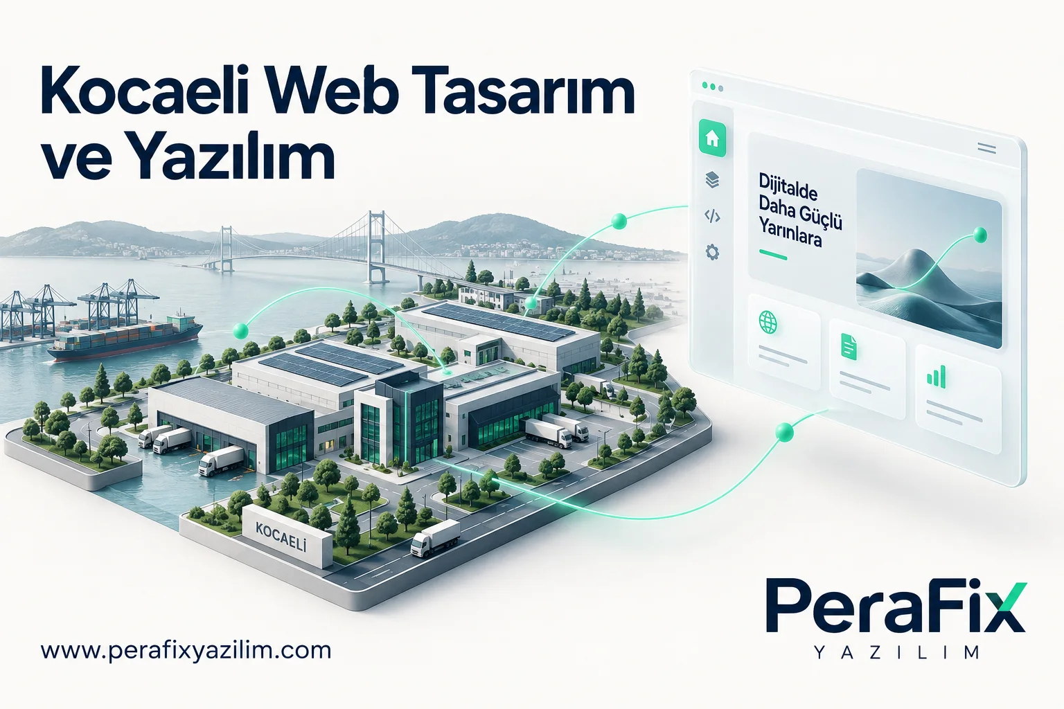 Kocaeli Web Tasarım ve Yazılım hizmet sürecini anlatan temsili dijital illüstrasyon